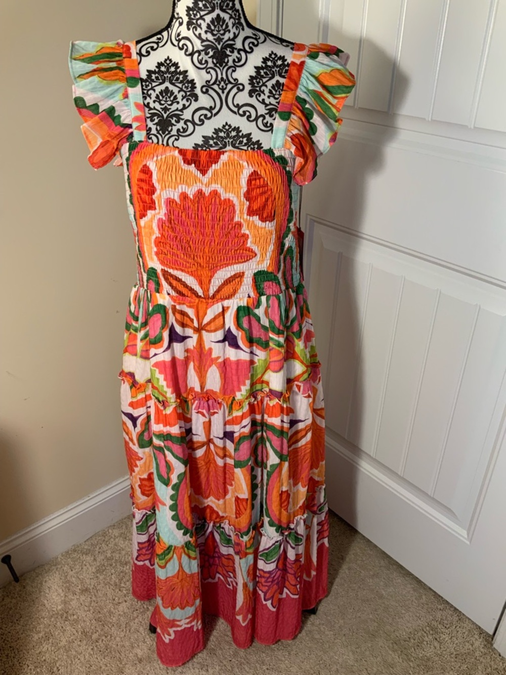 Vince Camuto Floral Tiered Maxi Dress in Orange and Pink NWT